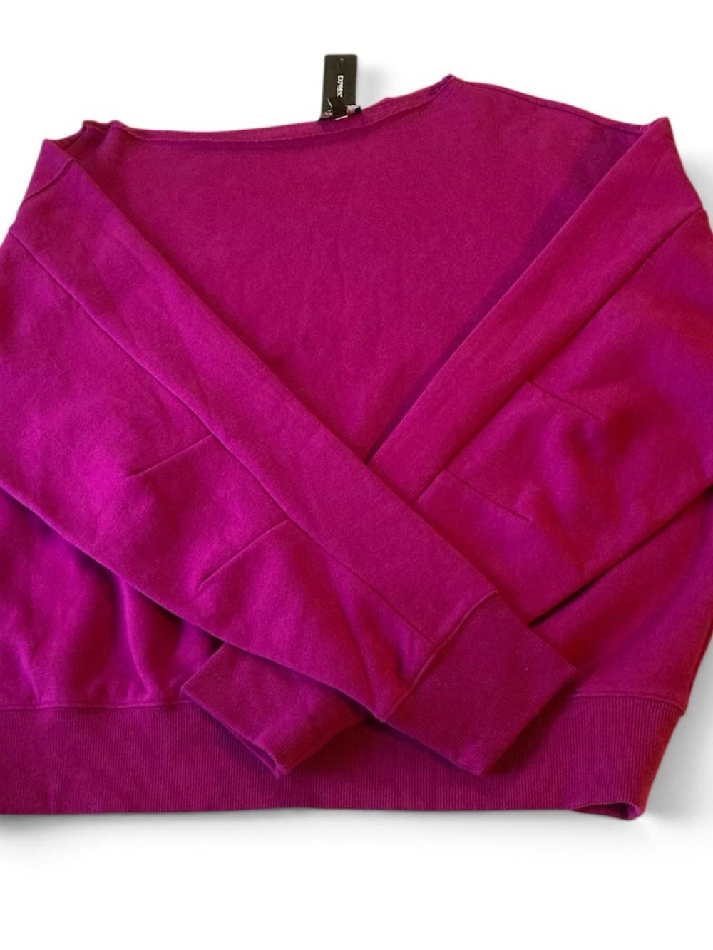 NWT EXPRESS Cold Shoulder Oversized Sweatshirt Soft Sz Med Layering Magenta - Picture 5 of 7